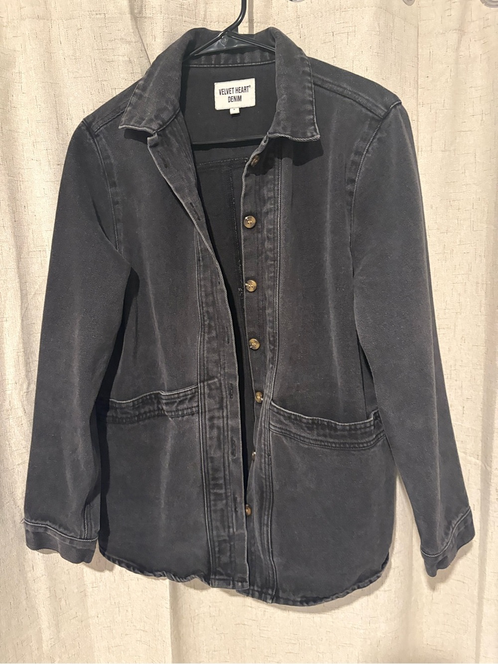 Velvet Heart Washed Black Denim Button-Front Jacket